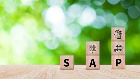 SAP system concept, SAP System Application Products, Wooden blocks with SAP.. 写真素材