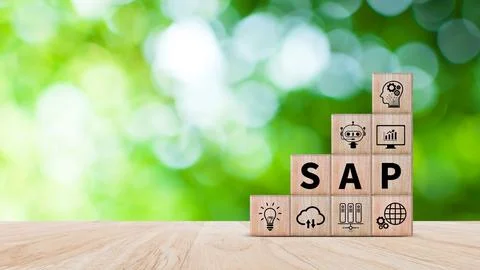 SAP system concept, SAP System Application Products, Wooden blocks with SAP.. Stock Photos