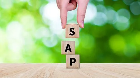 SAP system concept, SAP System Application Products, Wooden blocks with SAP.. Foto stock