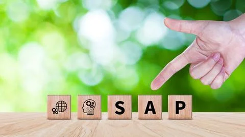 SAP system concept, SAP System Application Products, Wooden blocks with SAP.. Stock Photos