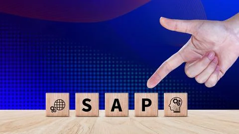 SAP system concept, SAP System Application Products, Wooden blocks with SAP.. Stock Photos