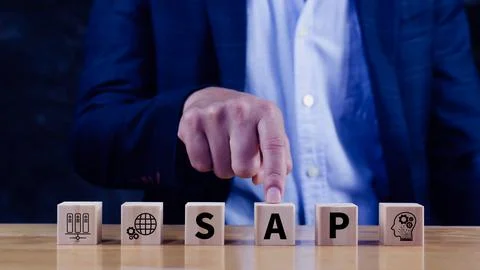 SAP system concept, SAP System Application Products, Wooden blocks with SAP.. Stock Photos