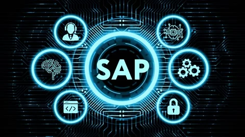 SAP System Software Automation concept on virtual screen data center. Busines Stock Footage 142676835