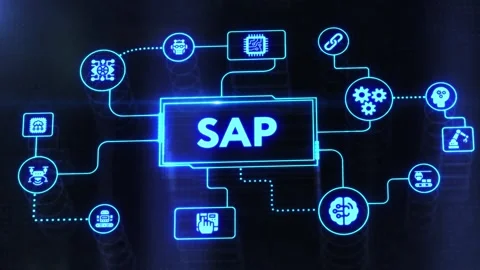 SAP System Software Automation concept on virtual screen data center. Busines Stock Footage 198300564