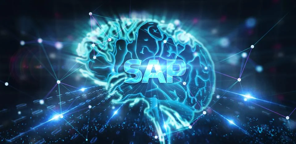- SAP System Software Automation concept on virtual screen data center. Busin Illustrazione stock
