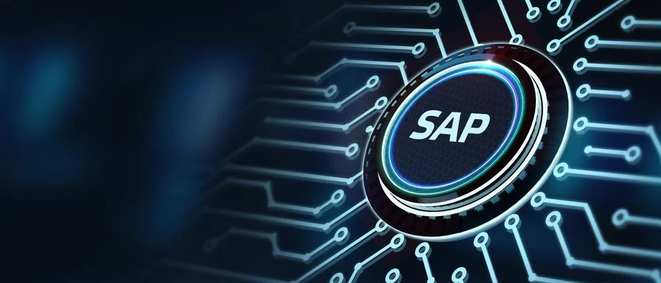 SAP System Software Automation concept on virtual screen data center. Busines Illustrazione stock
