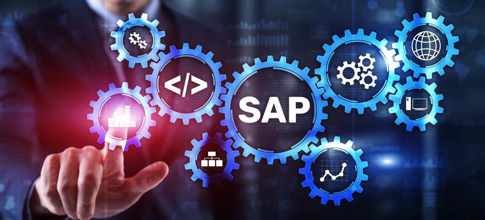 SAP System Software Automation concept on virtual screen Stockfoto's