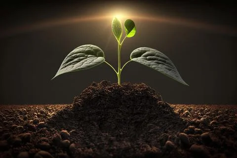 The Sapling are growing from the soil with sunlight Stock Illustration