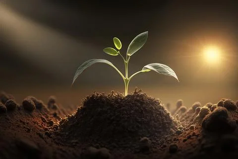 The Sapling are growing from the soil with sunlight Stock Illustration