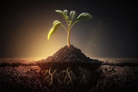 The Sapling are growing from the soil with sunlight Stock Illustration