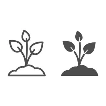 Sapling with three leaves line and solid icon, nature concept, sprout planted in Stockillustratie