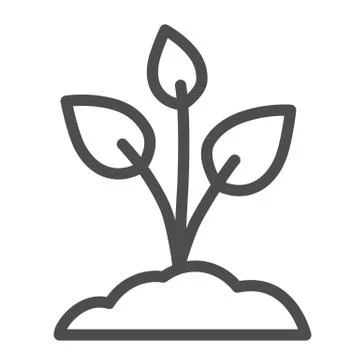 Sapling with three leaves line icon, nature concept, sprout planted in soil sign Stock Illustration