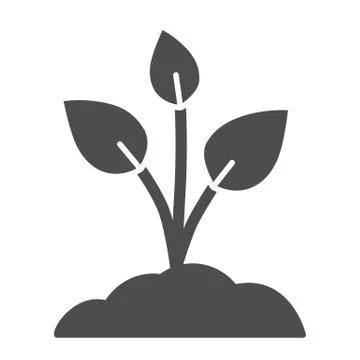 Sapling with three leaves solid icon, nature concept, sprout planted in soil Stock Illustration