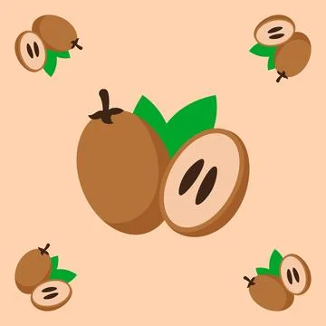 Sapodilla fruit seamless for pattern fabric, simple sapodilla fruit cute re.. Stock Illustration