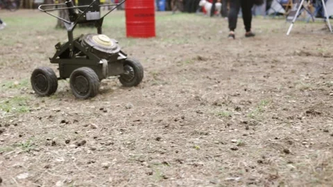 The sapper robot moves on the ground Stock Footage 308303538