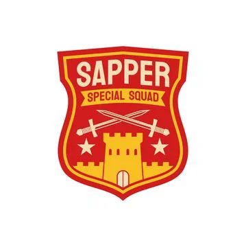 Sapper special squad chevron with fortress, swords Stock Illustration