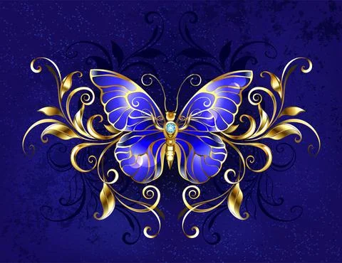 Sapphire butterfly with gold pattern Stock Illustration