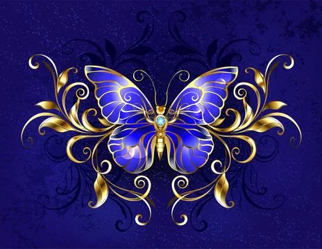 Sapphire butterfly with gold pattern Stock Illustration