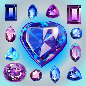 Sapphires of different shapes and cut Stock Illustration
