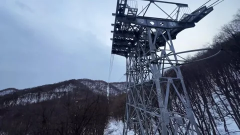 Sapporo Mount Moiwa Ropeway Cable Car Pylon Hokkaido Japan Winter Snow Vidéo 347754886