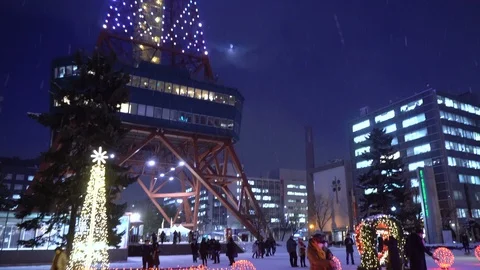 Sapporo TV Tower in Winter - Sapporo, Japan Stock Footage 100873571