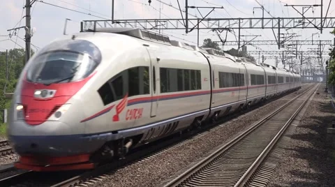 Sapsan high speed train from Moscow approaches Sablino Station Stock Footage 64574535