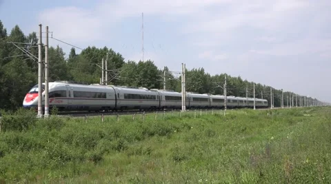 Sapsan high speed train from Moscow runs to St. Petersburg Stock Footage 64574554