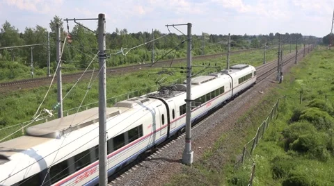 Sapsan high speed train moves full speed to Moscow Stock Footage 64574575