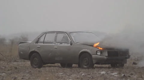Сar in the smoke and fire Stock Footage 63125363