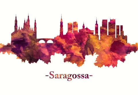 Saragossa Spain skyline in red Stock Illustration