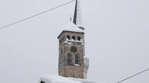 Sarajevo Clock Tower During a Winter Day in Sarajevo, Bosnia and Herzegovina Stock Footage 341961170