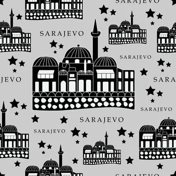 Sarajevo, monochrome seamless pattern Stock Illustration