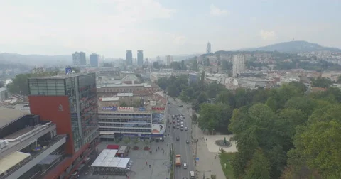 SARAJEVO - SEPTEMBER 2016:Aerial Shot of City center of Sarajevo Stock Footage