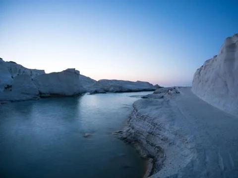 Sarakiniko beach with sunset Stock Photos