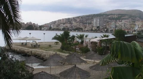 Saranda bay behind palm-trees Albania Vidéo 47079147