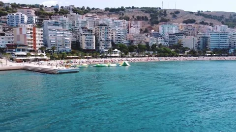 Saranda Public Beach and Dock 2021 Stock Footage 158406064