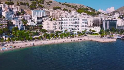 Saranda Public Beach Panorama 스톡 동영상 158407598