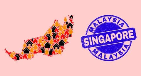 Sarawak State Map Collage of Flame and Buildings and Grunge Malaysia Singapore Ilustración de archivo