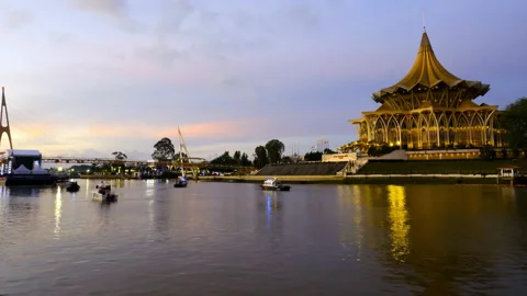 Sarawak Waterfront Timelapse Stock Footage 171092883