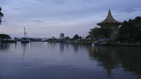 Sarawak Waterfront Timelapse Stock Footage 171093066