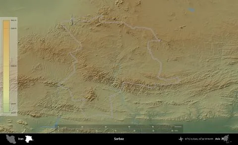 Sarbaz outlined, Iran. Physical Stock Illustration
