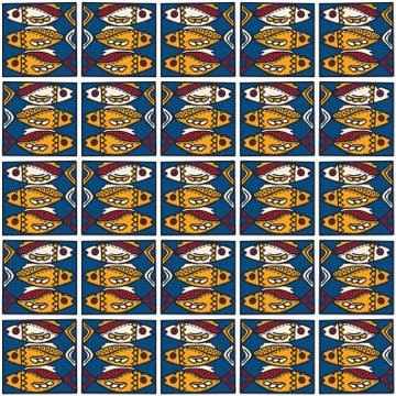 Sardines Fish Seamless Vector Pattern. Grilled Fishes BBQ Motif for Lisbon St Stock Illustration