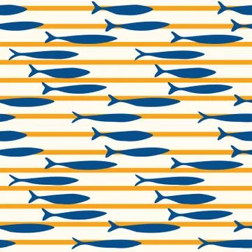 Sardines Fish Stripe Seamless Vector Pattern. Swimming Sea Animal for Lisbon St Stock Illustration