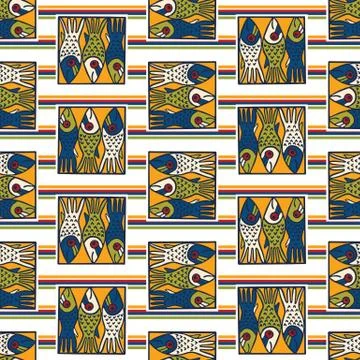 Sardines Fish Tile Seamless Vector Pattern. Grilled Seafood BBQ Motif for Lisbon Stock Illustration