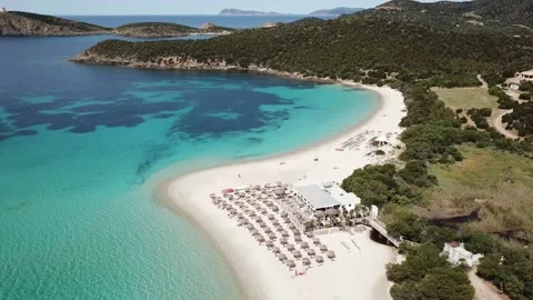Sardinia: Aerial view of a white beach with umbrellas 動画素材 155222829