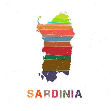 Sardinia map design. Shape of the island with beautiful geometric waves and.. イラスト素材