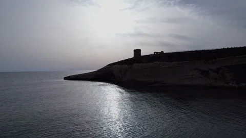 Sardinian Coastline Tower at Sunset Stock Footage 278757012