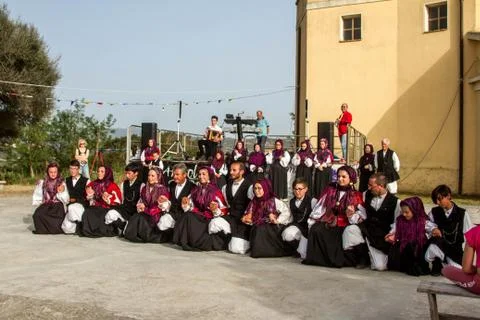 Sardinian group dance with typical clothes and folklore Stock Photos