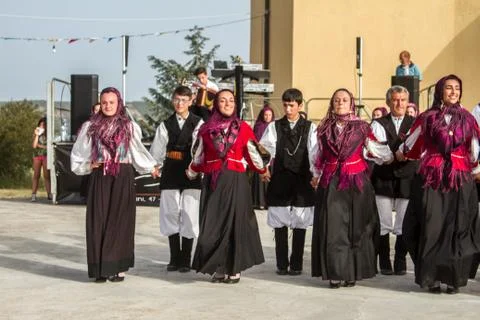 Sardinian group dance with typical clothes and folklore Stock Photos