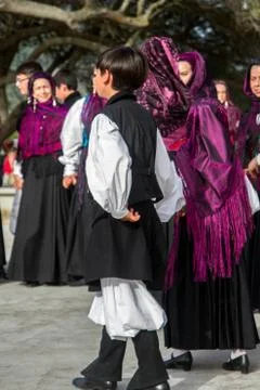 Sardinian group dance with typical clothes and folklore Stock Photos